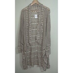 NWT Free People Silk-Linen  Crochet Maxi Bohemian Cardigan Sweater Duster  S